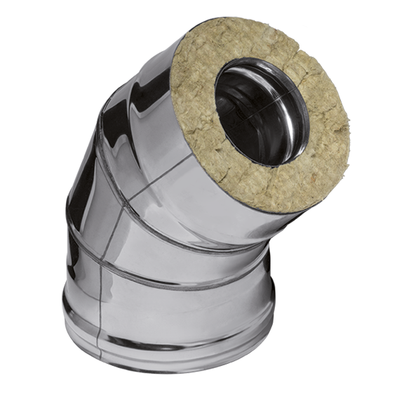 Сэндвич-колено FERRUM ГАЗ 135°, Ø200×280 (AISI 430, толщина 0,5 мм, внешний контур — нержавеющая сталь)