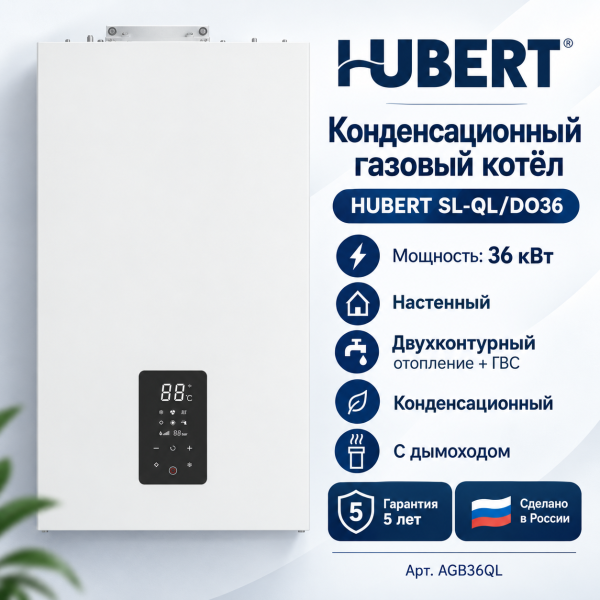Конденсационный двухконтурный газовый котёл HUBERT SL‑QL/DO36 с дымоходом