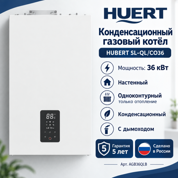 Конденсационный одноконтурный газовый котёл HUBERT SL‑QL/CO36 с дымоходом
