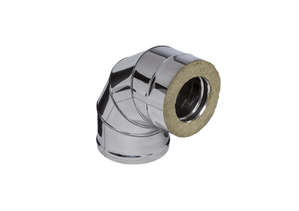 Сэндвич-колено FERRUM ГАЗ 90°, Ø100×200 (AISI 430, толщина 0,5 мм, внешний контур — нержавеющая сталь)