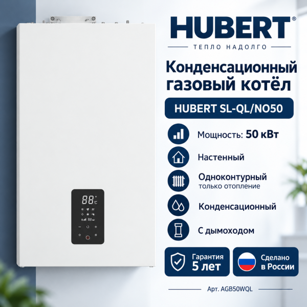 Конденсационный одноконтурный газовый котёл HUBERT SL‑QL/NO50 с дымоходом